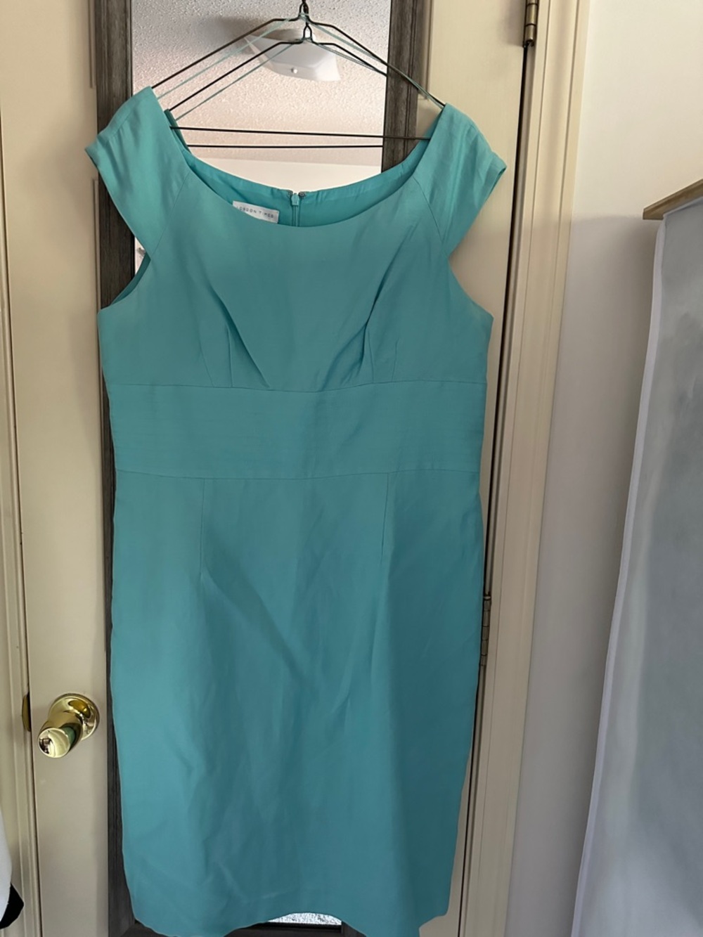 London Times Teal Cap-Sleeve Sheath Dress